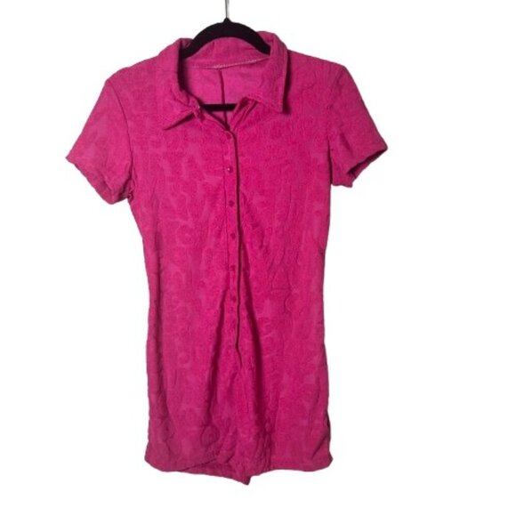 Terrycloth Hot Pink Semi Sheer Romper Shorts Set Size Medium - Picture 2 of 12